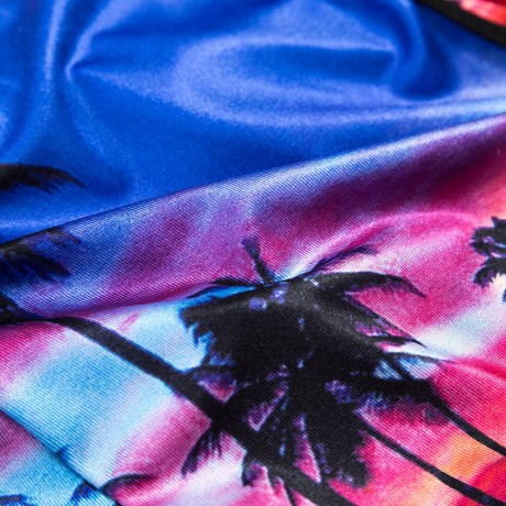 SEXY SCOOP COLLAR PRINTED CROP TOP   MID WAIST SKINNY SHORTS TWO PIECE BIKINI SET FOR WOME