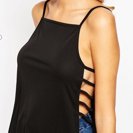 BRIEF SPAGHETTI STRAP HOLLOW OUT PURE COLOR TANK TOP FOR WOMEN