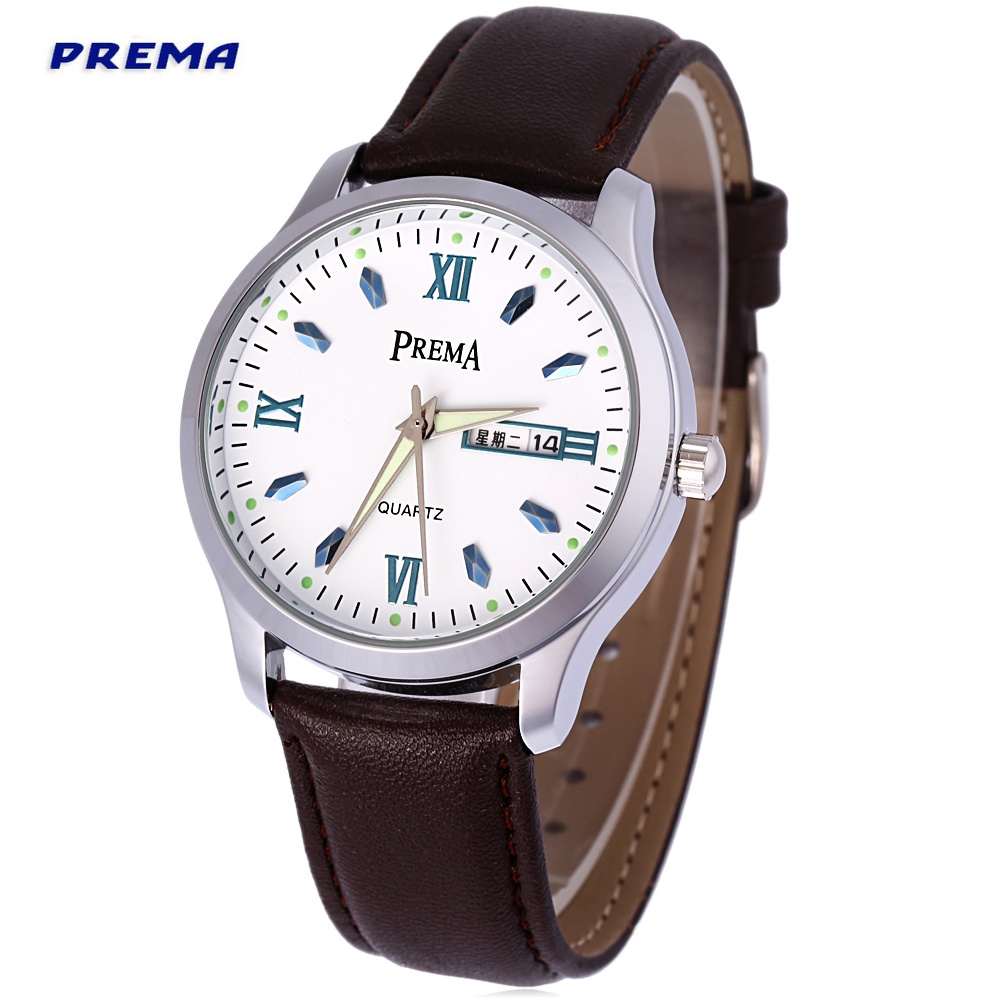 PREMA 6119 -11 MALE ROMAN NUMERALS DISPLAY QUARTZ WATCH CALENDAR LUMINOUS POINTER WATER RE