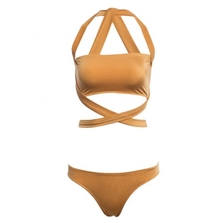 SEXY HALTER LACE-UP CROP TOP LOW WAIST BRIEFS SWIMWEAR FOR WOMEN