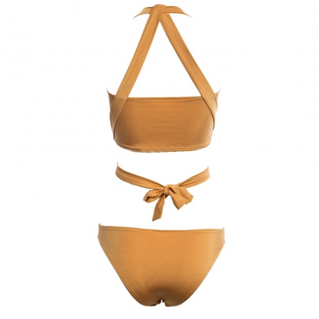 SEXY HALTER LACE-UP CROP TOP LOW WAIST BRIEFS SWIMWEAR FOR WOMEN