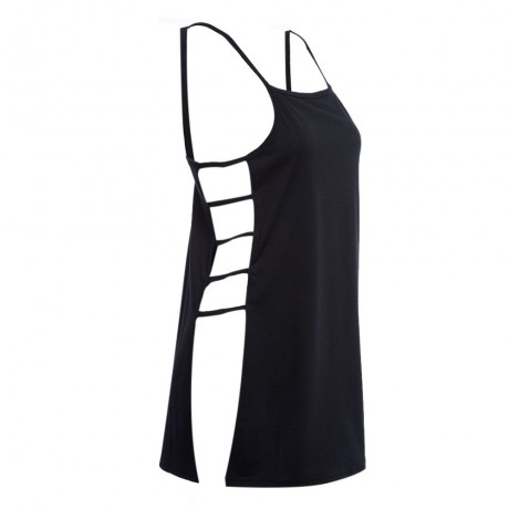 BRIEF SPAGHETTI STRAP HOLLOW OUT PURE COLOR TANK TOP FOR WOMEN