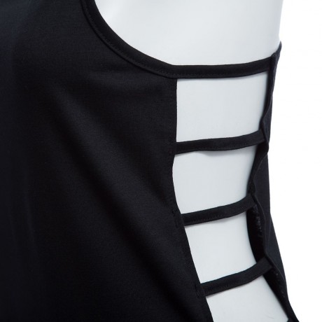 BRIEF SPAGHETTI STRAP HOLLOW OUT PURE COLOR TANK TOP FOR WOMEN