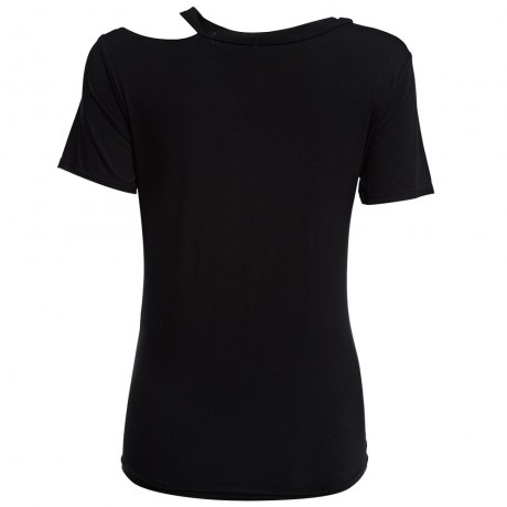 STREET STYLE SCOOP COLLAR CUT OUT PURE COLOR T-SHIRT FOR WOMEN