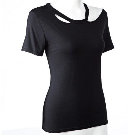 STREET STYLE SCOOP COLLAR CUT OUT PURE COLOR T-SHIRT FOR WOMEN