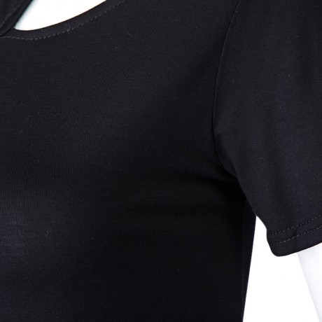 STREET STYLE SCOOP COLLAR CUT OUT PURE COLOR T-SHIRT FOR WOMEN