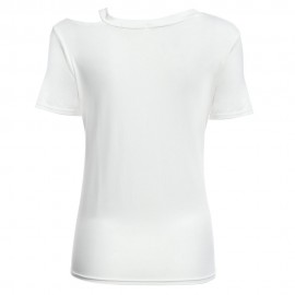 STREET STYLE SCOOP COLLAR CUT OUT PURE COLOR T-SHIRT FOR WOMEN