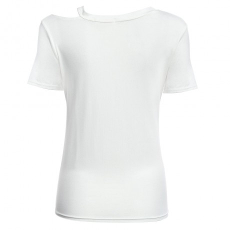 STREET STYLE SCOOP COLLAR CUT OUT PURE COLOR T-SHIRT FOR WOMEN