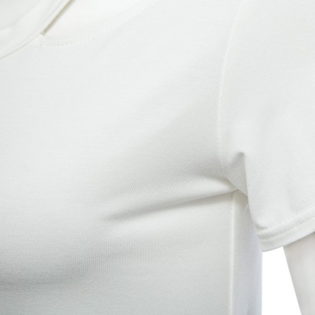 STREET STYLE SCOOP COLLAR CUT OUT PURE COLOR T-SHIRT FOR WOMEN