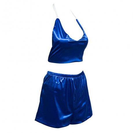 SEXY HALTER BACKLESS CROP TOP PURE COLOR HIGH WAIST SHORTS TWINSET FOR WOMEN