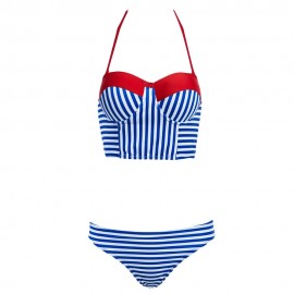 SPAGHETTI STRAP STRIPED PADDED LOW WAIST WOMEN CHIC TWO PIECE BIKINI SET