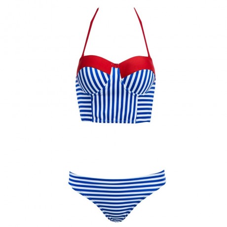 SPAGHETTI STRAP STRIPED PADDED LOW WAIST WOMEN CHIC TWO PIECE BIKINI SET