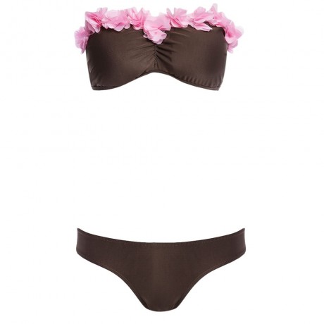 SWEET STRAPLESS LACEWORK BRA LOW WAIST BRIEF BIKINI SET FOR WOMEN