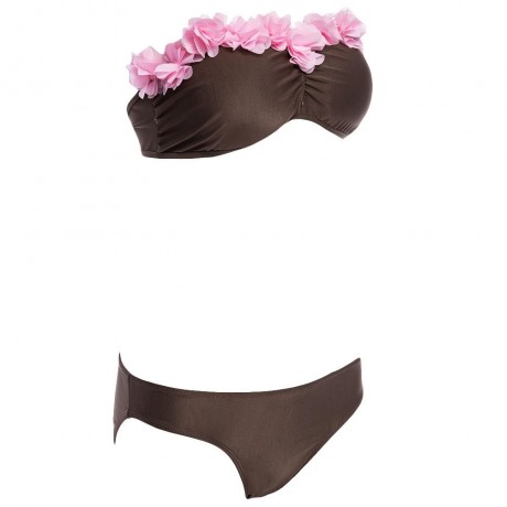 SWEET STRAPLESS LACEWORK BRA LOW WAIST BRIEF BIKINI SET FOR WOMEN