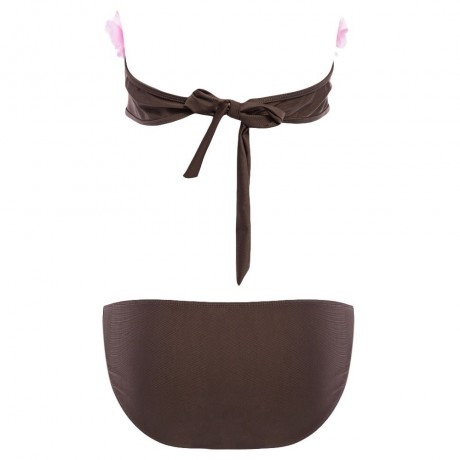 SWEET STRAPLESS LACEWORK BRA LOW WAIST BRIEF BIKINI SET FOR WOMEN