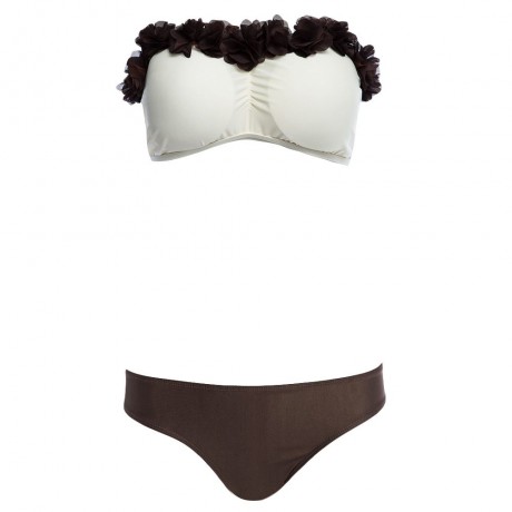 SWEET STRAPLESS LACEWORK BRA LOW WAIST BRIEF BIKINI SET FOR WOMEN