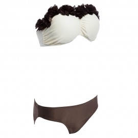 SWEET STRAPLESS LACEWORK BRA LOW WAIST BRIEF BIKINI SET FOR WOMEN