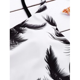 SPAGHETTI STRAP COCONUT TREE PRINT TROPICAL BACKLESS SWIMWEAR
