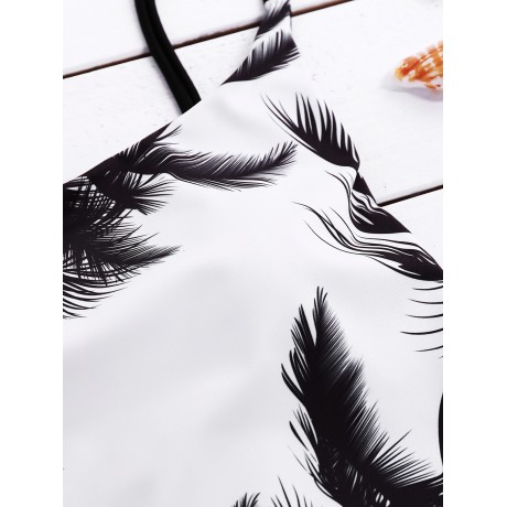 SPAGHETTI STRAP COCONUT TREE PRINT TROPICAL BACKLESS SWIMWEAR