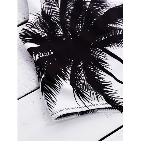 SPAGHETTI STRAP COCONUT TREE PRINT TROPICAL BACKLESS SWIMWEAR