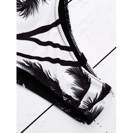 SPAGHETTI STRAP COCONUT TREE PRINT TROPICAL BACKLESS SWIMWEAR