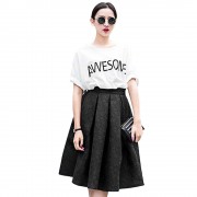 STYLISH HIGH WAIST PLEATED SHADOW STITCH MID-CALF PURE COLOR UMBRELLA SKIRT FOR WOMEN