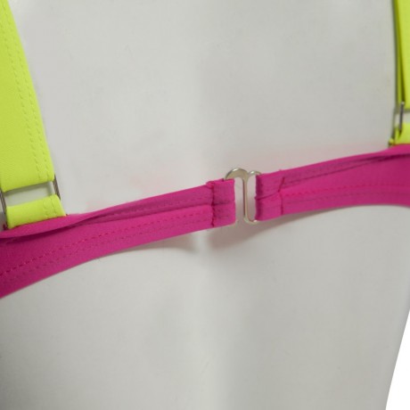 SEXY SPAGHETTI PUSH UP COLOR BLOCK LOW WAIST TWO PIECE SWIMWEAR FOR WOMEN