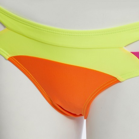 SEXY SPAGHETTI PUSH UP COLOR BLOCK LOW WAIST TWO PIECE SWIMWEAR FOR WOMEN