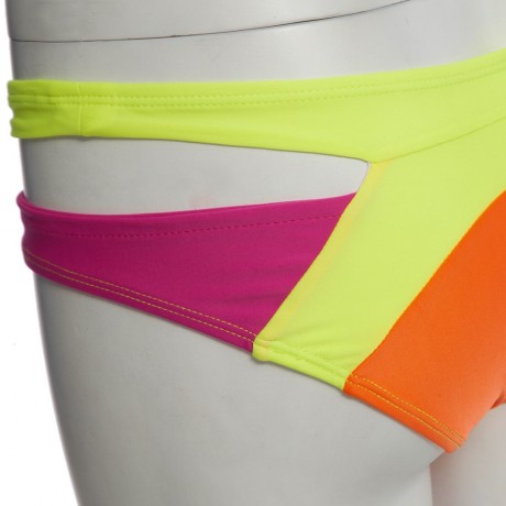 SEXY SPAGHETTI PUSH UP COLOR BLOCK LOW WAIST TWO PIECE SWIMWEAR FOR WOMEN