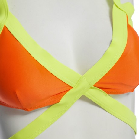 SEXY SPAGHETTI PUSH UP COLOR BLOCK LOW WAIST TWO PIECE SWIMWEAR FOR WOMEN