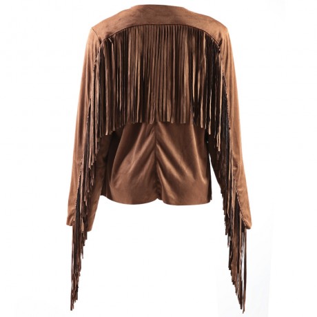 STREET STYLE TURN DOWN COLLAR LONG SLEEVE SOLID COLOR FRINGED COAT FOR WOMEN