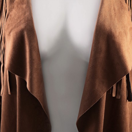 STREET STYLE TURN DOWN COLLAR LONG SLEEVE SOLID COLOR FRINGED COAT FOR WOMEN