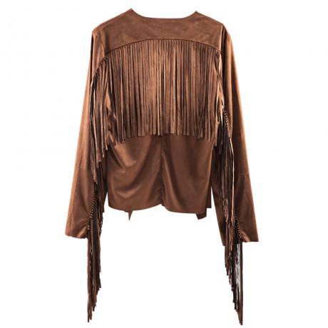 STREET STYLE TURN DOWN COLLAR LONG SLEEVE SOLID COLOR FRINGED COAT FOR WOMEN