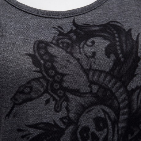 STYLISH ROUND COLLAR SLEEVELESS LACE PATCHWORK PRINT LOOSE T-SHIRT FOR WOMEN