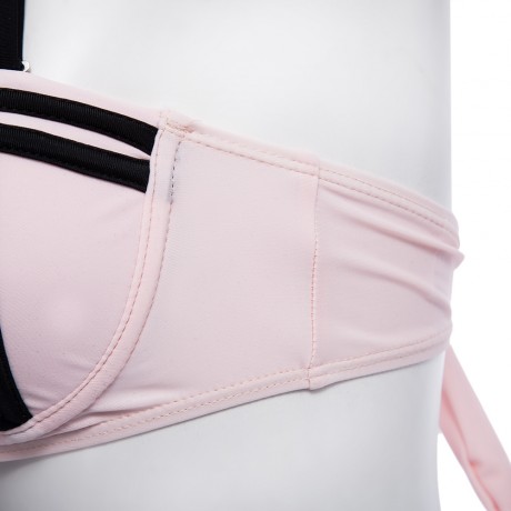 SEXY HALTER PADDED UNDERWIRE LACE-UP BRA   LOW ELASTIC WAIST HOLLOW OUT PATCHWORK COLOR BL