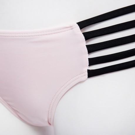 SEXY HALTER PADDED UNDERWIRE LACE-UP BRA   LOW ELASTIC WAIST HOLLOW OUT PATCHWORK COLOR BL