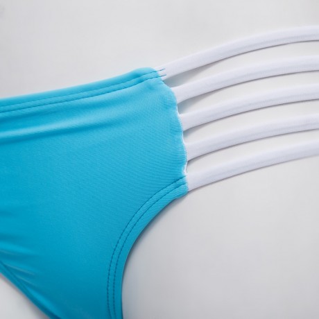 SEXY HALTER PADDED UNDERWIRE LACE-UP BRA   LOW ELASTIC WAIST HOLLOW OUT PATCHWORK COLOR BL