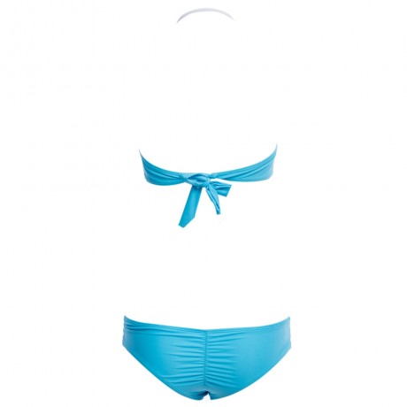 SEXY HALTER PADDED UNDERWIRE LACE-UP BRA   LOW ELASTIC WAIST HOLLOW OUT PATCHWORK COLOR BL