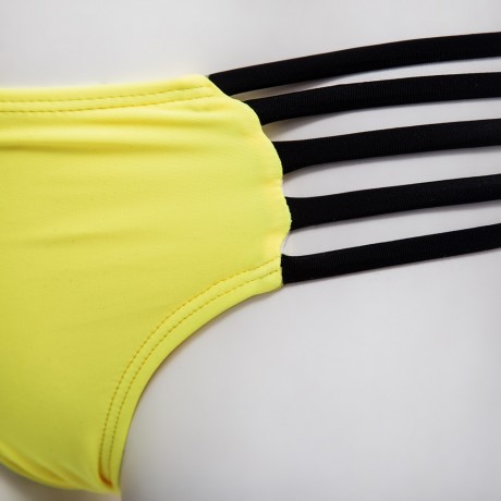 SEXY HALTER PADDED UNDERWIRE LACE-UP BRA   LOW ELASTIC WAIST HOLLOW OUT PATCHWORK COLOR BL