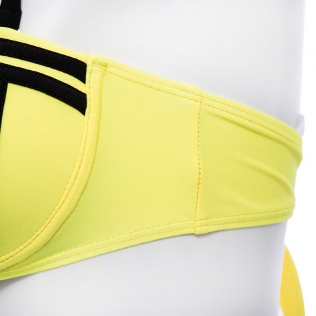 SEXY HALTER PADDED UNDERWIRE LACE-UP BRA   LOW ELASTIC WAIST HOLLOW OUT PATCHWORK COLOR BL