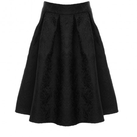 STYLISH HIGH WAIST PLEATED SHADOW STITCH MID-CALF PURE COLOR UMBRELLA SKIRT FOR WOMEN