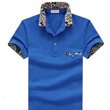 STYLISH TURN COLLAR SHORT SLEEVE SPLICED PRINTED SHEATHY SHIRT FOR MEN