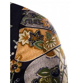 V NECK FLOWER PRINT SHORT SLEEVES T-SHIRT FOR MEN