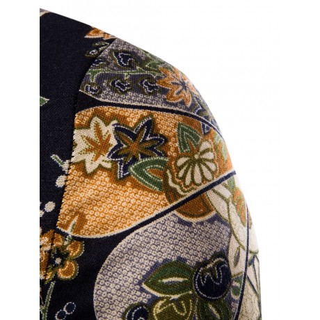 V NECK FLOWER PRINT SHORT SLEEVES T-SHIRT FOR MEN
