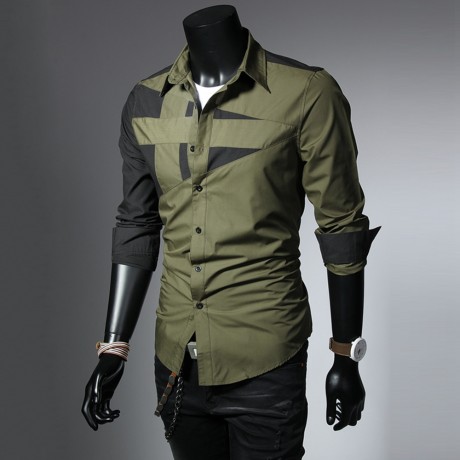 TRENDY TURN DOWN COLOR FULL SLEEVE COLOR BLOCK SHIRT FOR MEN