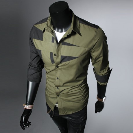 TRENDY TURN DOWN COLOR FULL SLEEVE COLOR BLOCK SHIRT FOR MEN