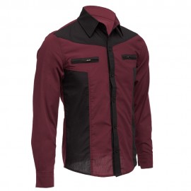CASUAL TURN DOWN COLLAR LONG SLEEVE POCKET COLOR BLOCK SHIRT FOR MEN