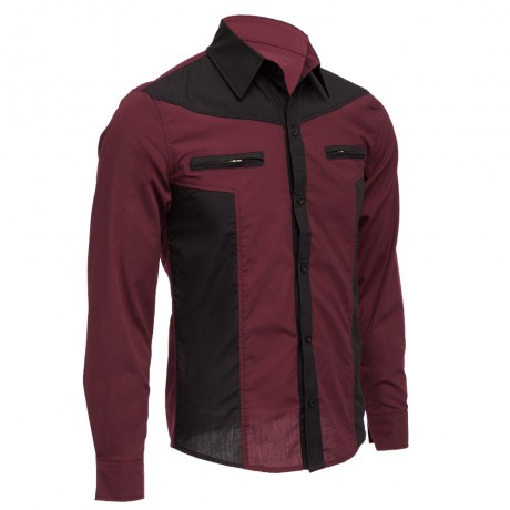 CASUAL TURN DOWN COLLAR LONG SLEEVE POCKET COLOR BLOCK SHIRT FOR MEN