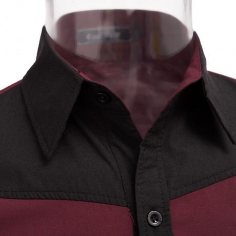 CASUAL TURN DOWN COLLAR LONG SLEEVE POCKET COLOR BLOCK SHIRT FOR MEN