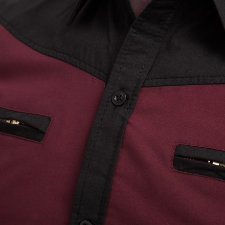 CASUAL TURN DOWN COLLAR LONG SLEEVE POCKET COLOR BLOCK SHIRT FOR MEN